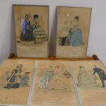 Lot de 5 gravures de mode anciennes encadrées