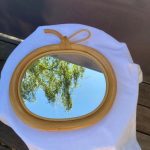 Miroir mural vintage en forme de pomme en rotin et osier
