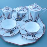 Service à café Art Déco Elté en porcelaine de Limoges, ensemble complet sur son plateau
