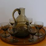 Service à liqueur Daum Nancy en verre fumé