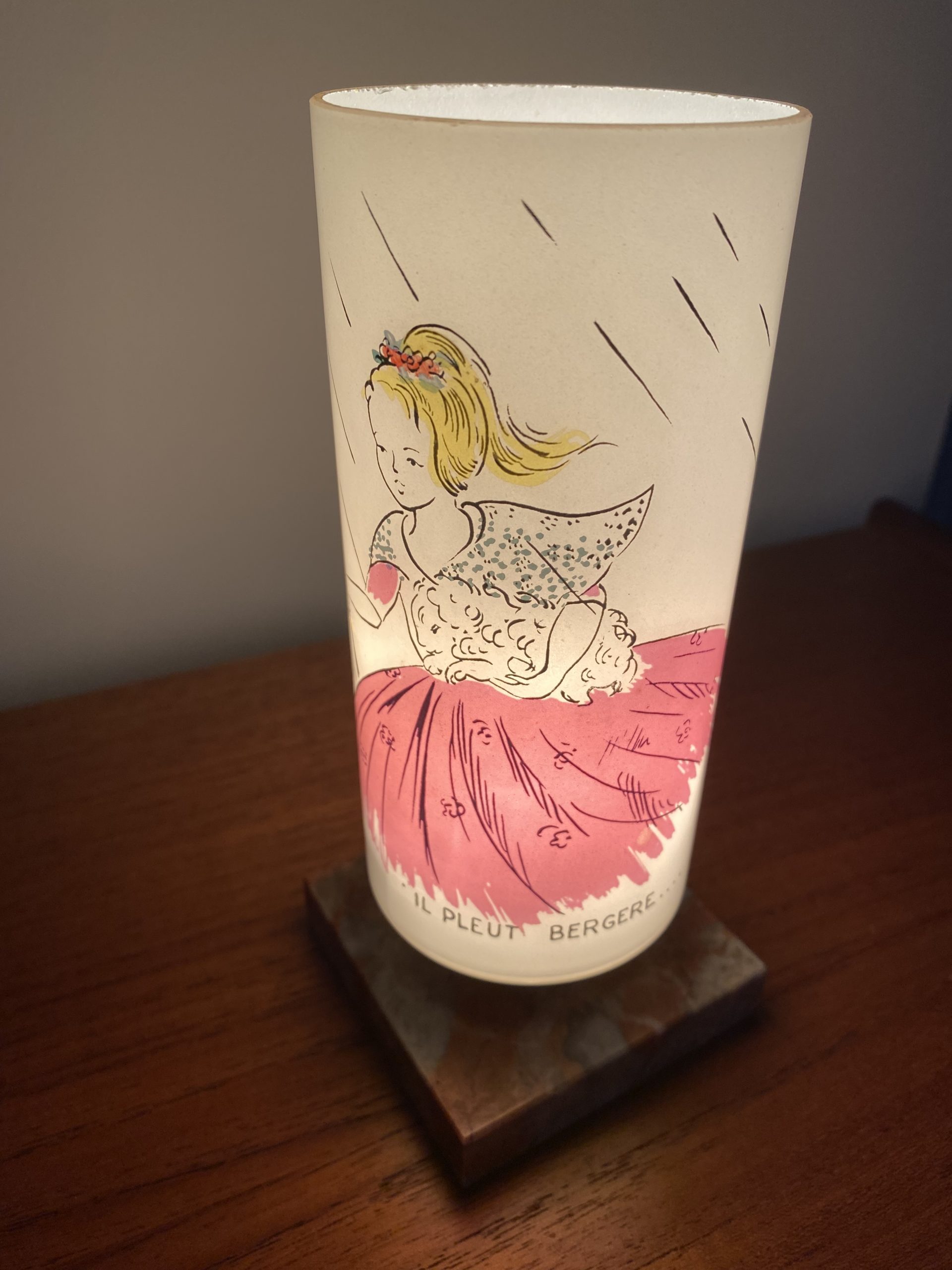 Veilleuse vintage en opaline et marbre