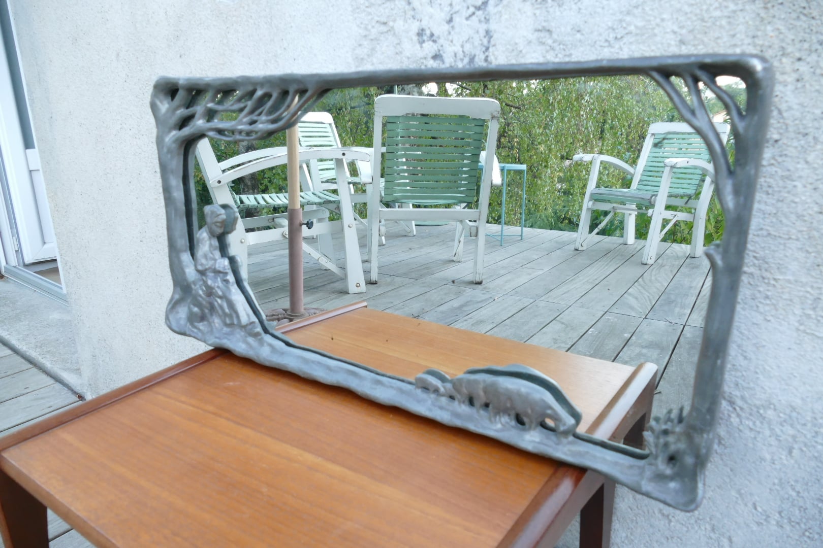 Miroir style Art nouveau, bergère et ses moutons, vue 13