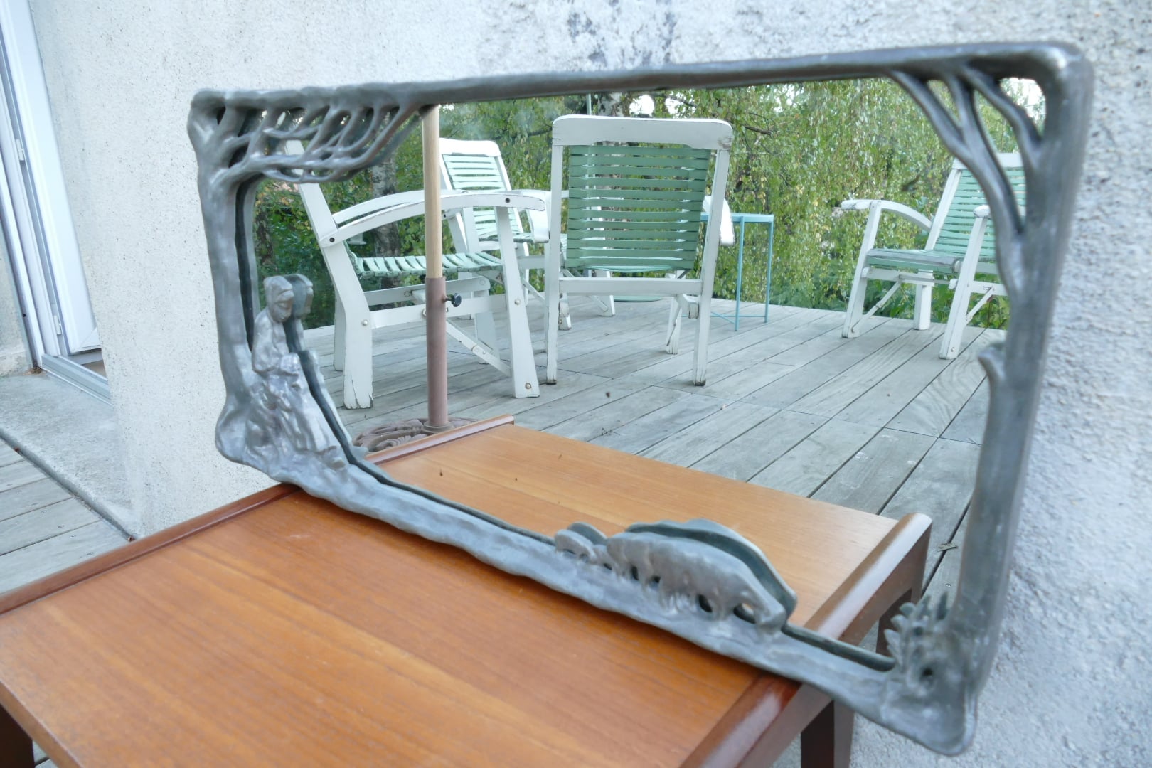Miroir style Art nouveau, bergère et ses moutons, vue 14