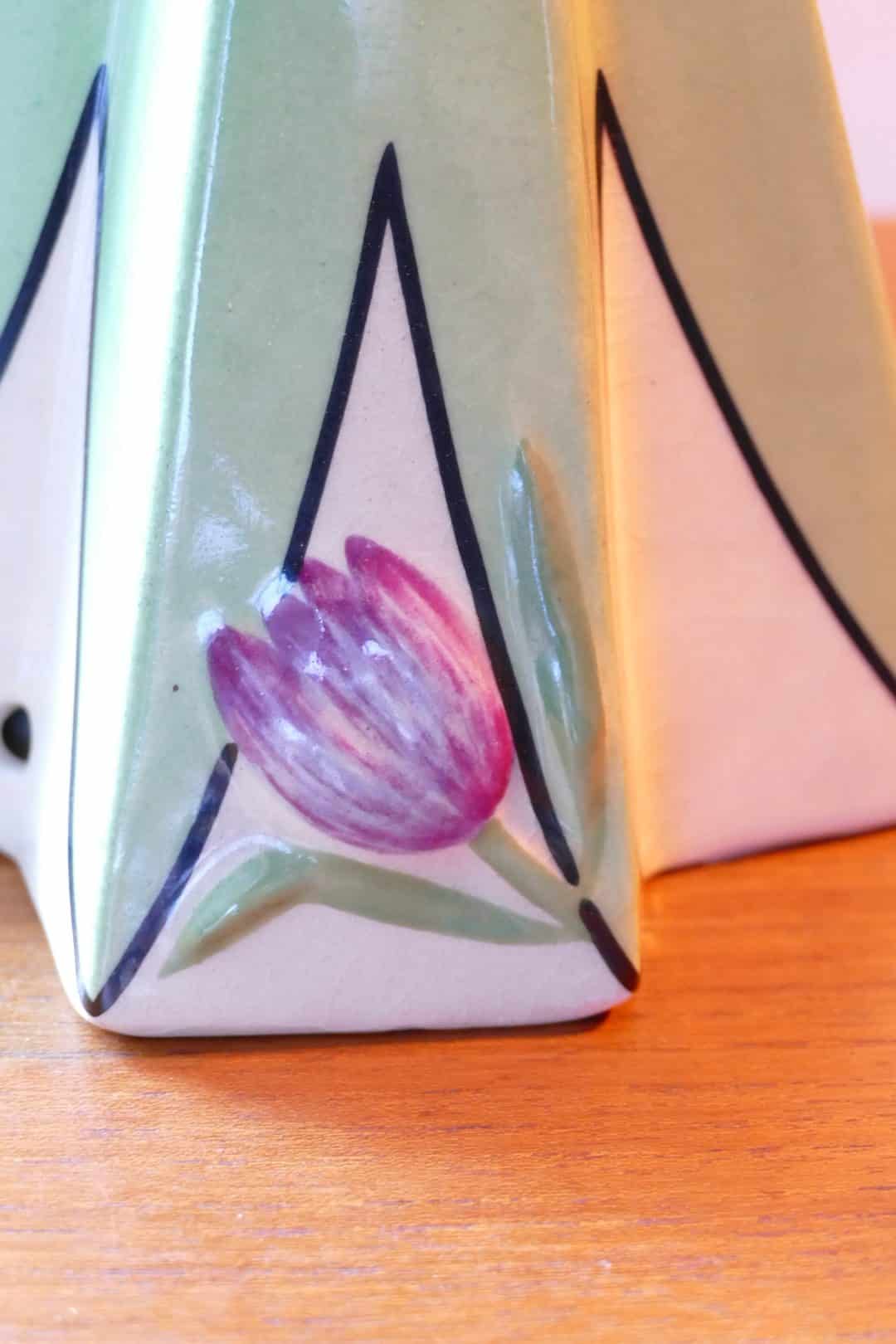 Pied de lampe Art déco en céramique, décor de tulipes, vue 2