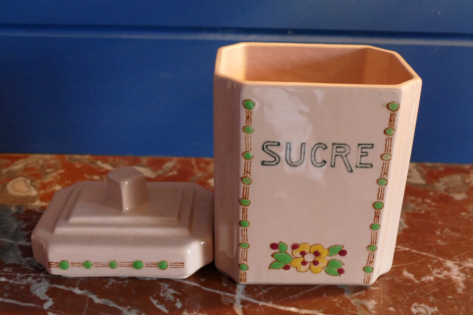 Pots à épices Art déco en faïence de Longwy, pot Sucre ouvert