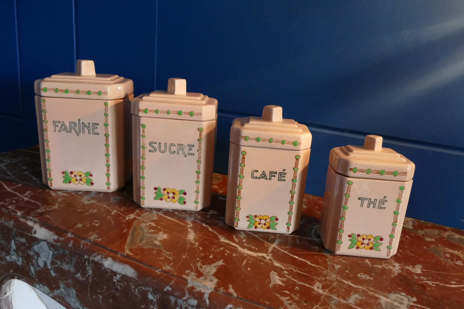 Pots à épices Art déco en faïence de Longwy, la série complète